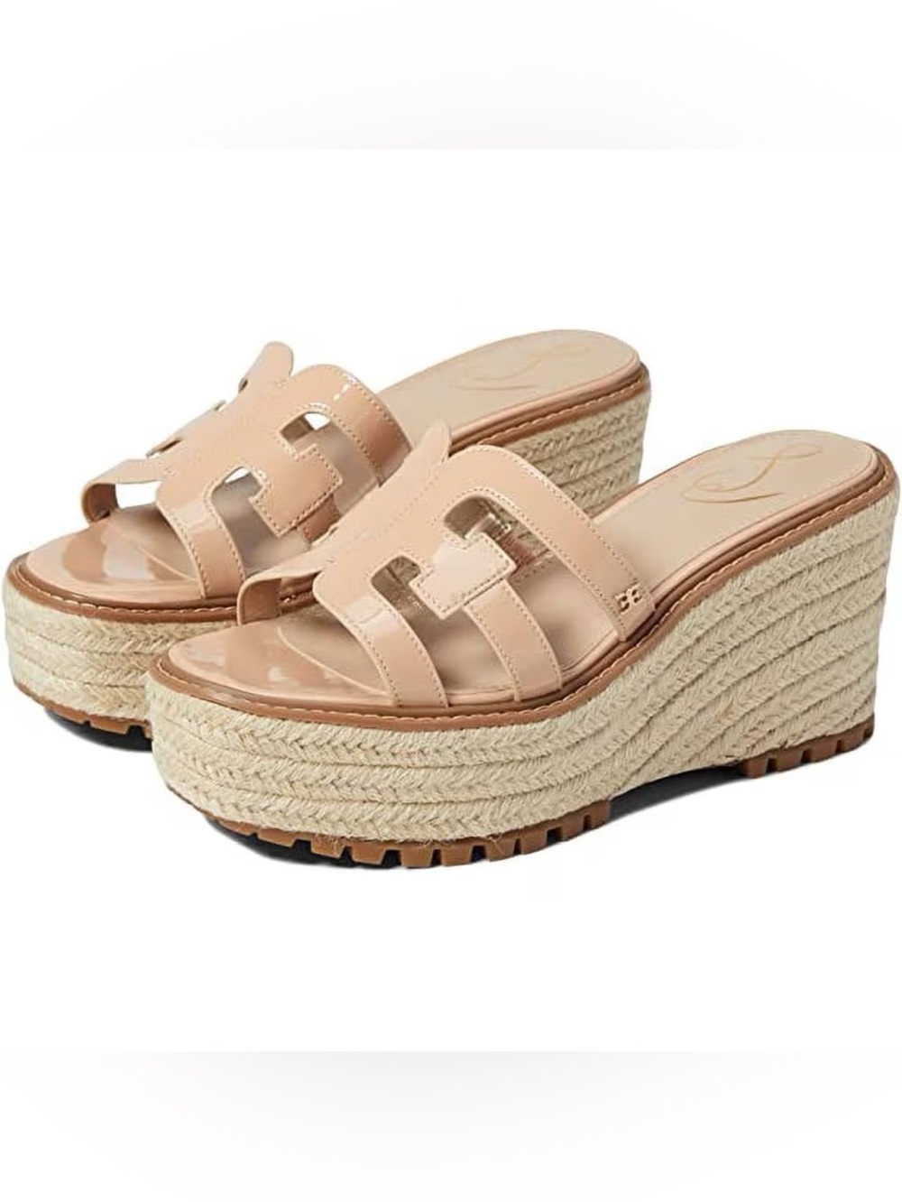 Women’s SAM EDELMAN Laine beige patent espradrille wedge sandals- Size 9